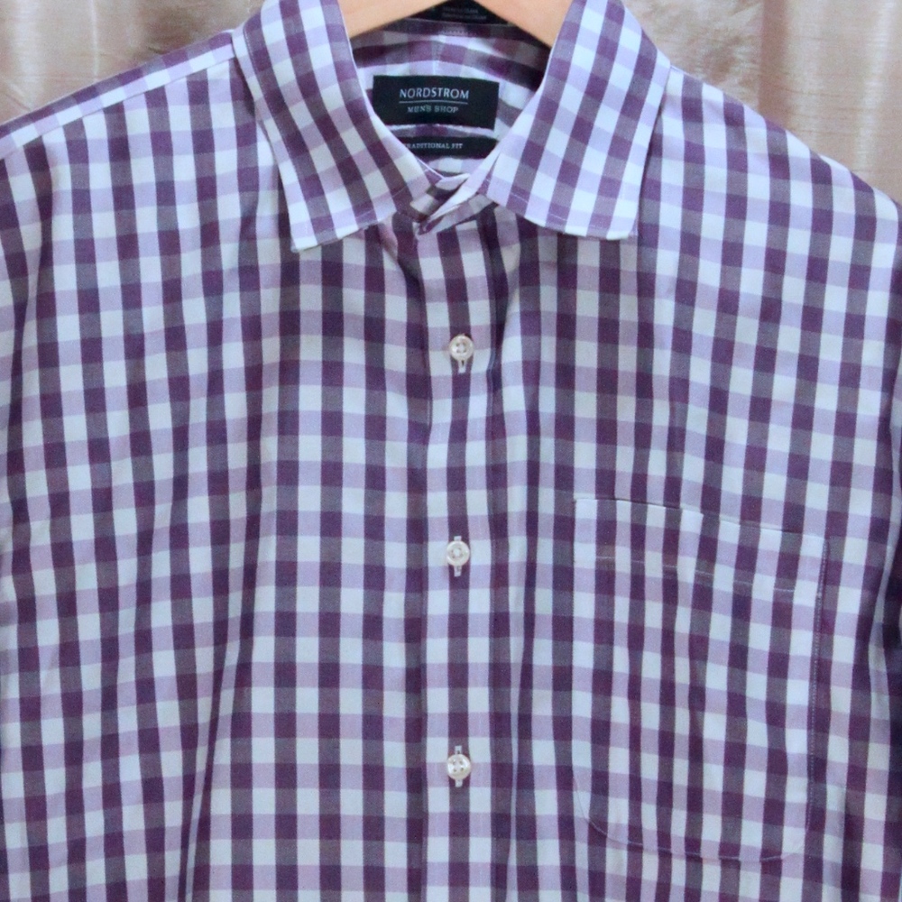 Nordstrom Purple and White Checkered Dress Shirt